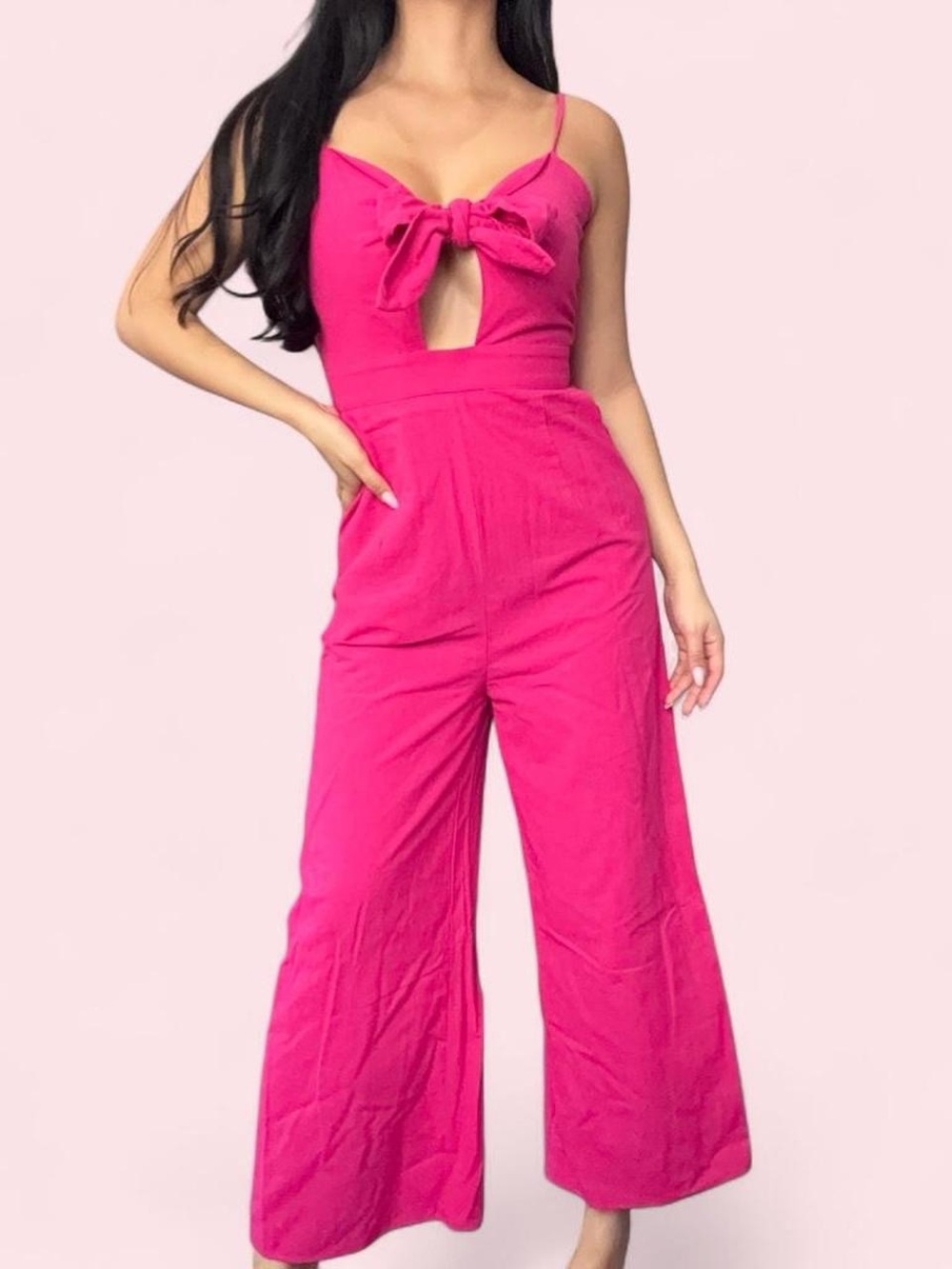 Commense Hot Pink Tie-Front Wide-Leg Jumpsuit